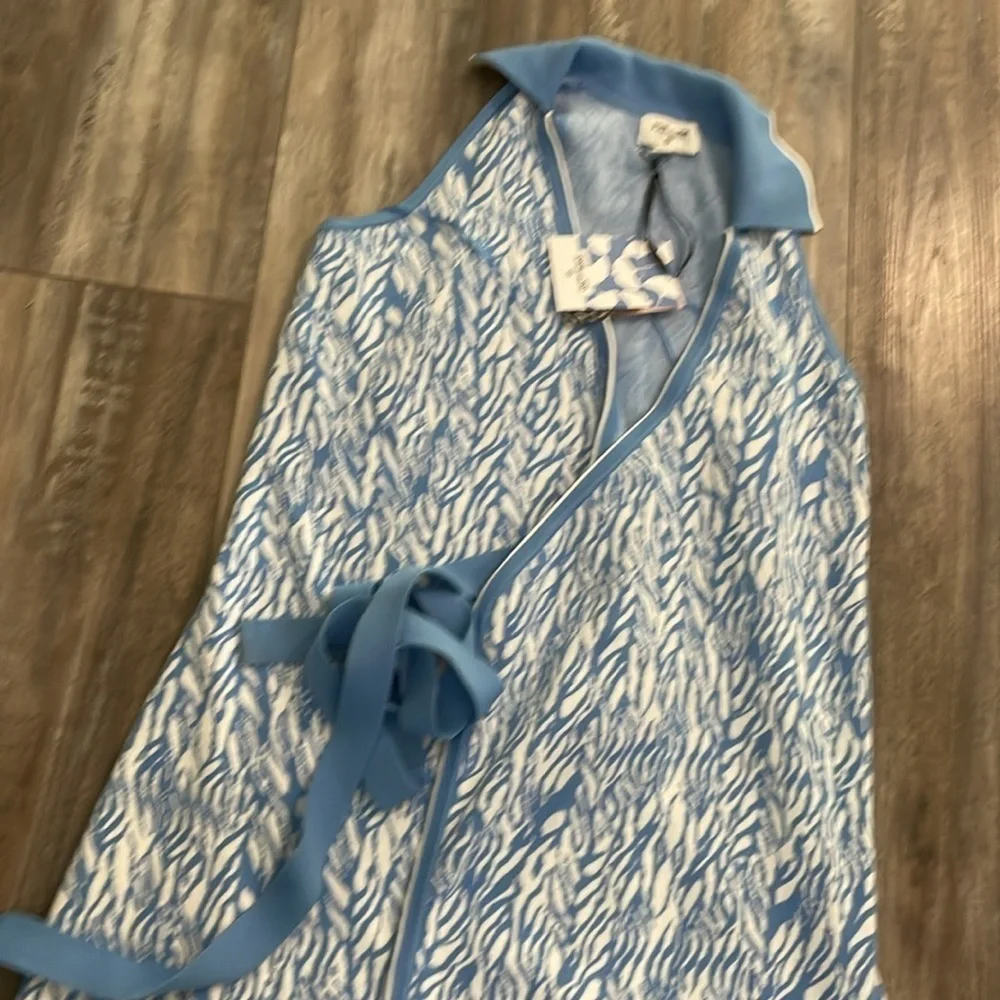 Collared Sleeveless Sea Twig Blue Midi Wrap Dress - DVF for Target XL NEW